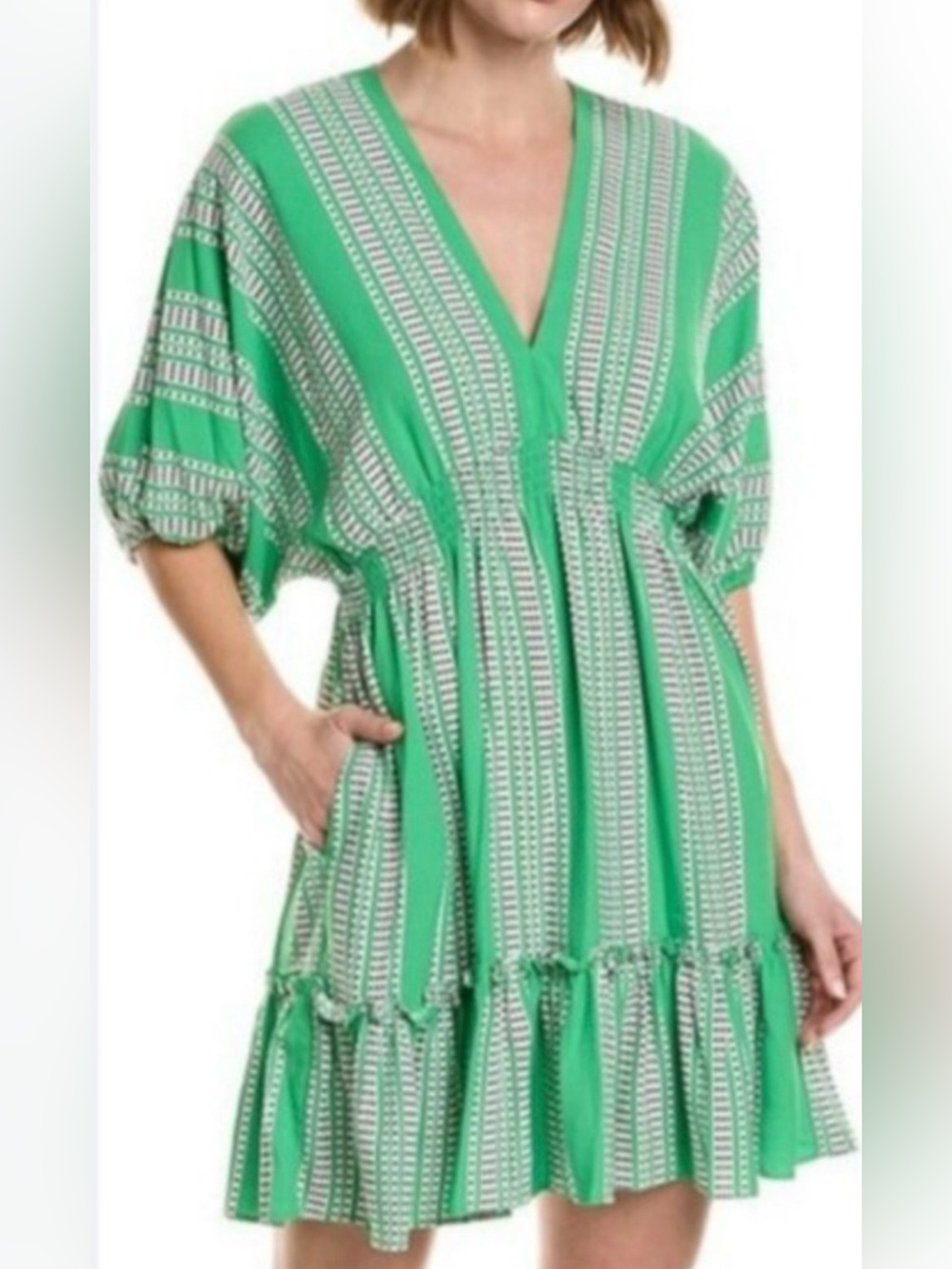 Taylor Green Stripe Smocked Waist Fit & Flare Dress - Size 2 NWT